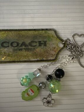 Coach Green Bead & Charm Keychain with Silver Accents